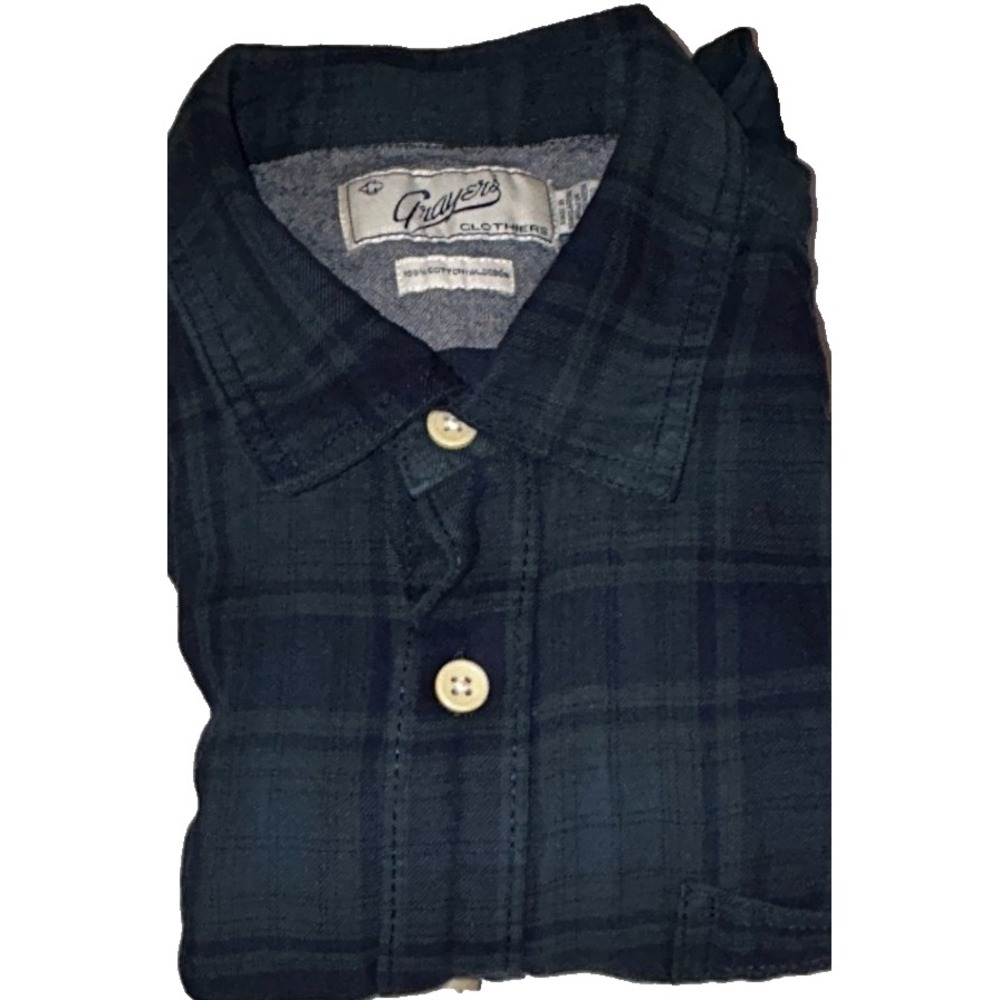 Grayers Men's Button Short Sleeve Shirt XL‎ Green Blue Plaid Cotton Pocket